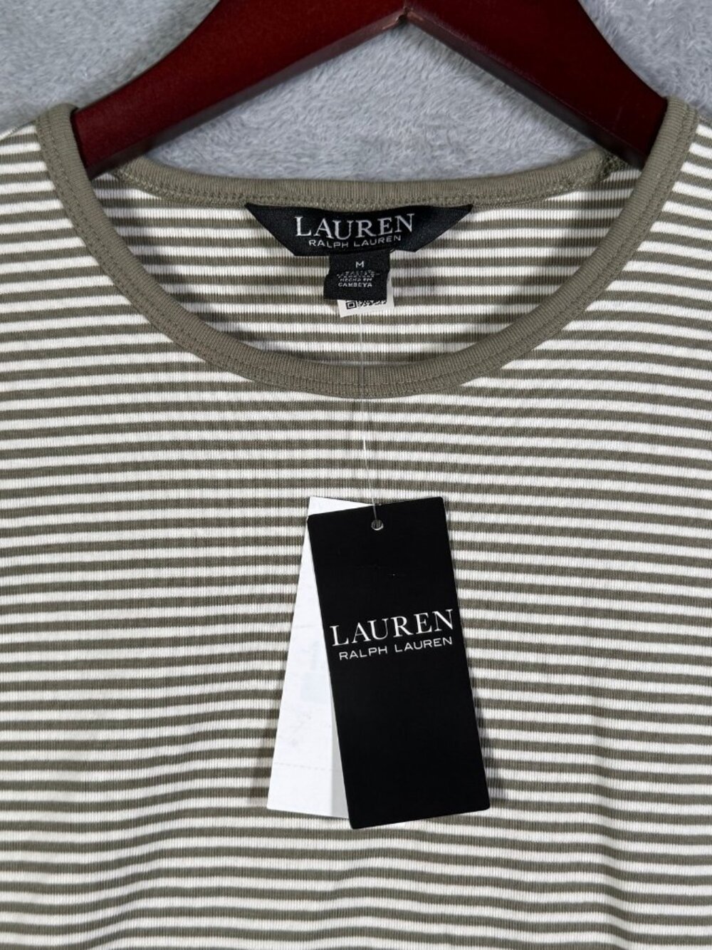 Lauren Ralph Lauren T Shirt Womens M Agave Green Striped Crew Neck $60
